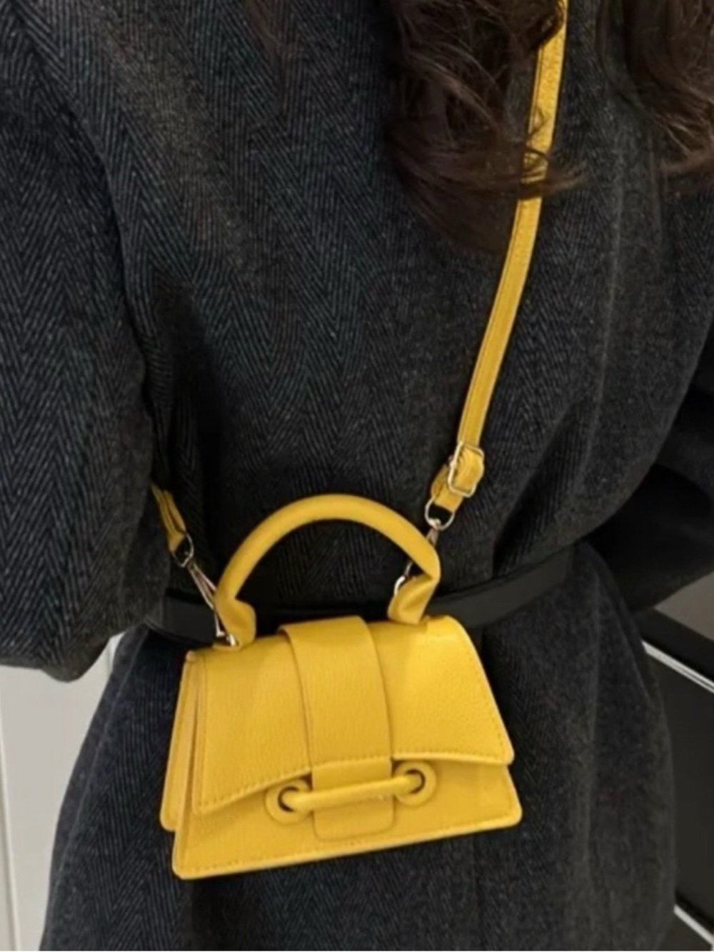 Yellow  Vegan Leather Mini Top-Handle Crossbody Bag
